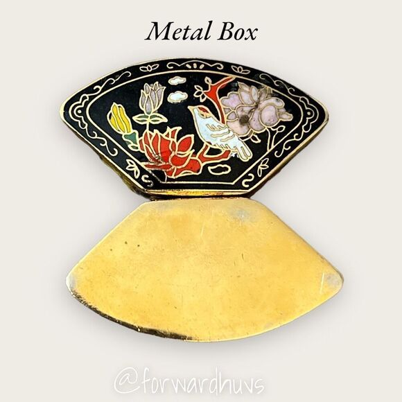 Vintage Mini Asian Bird & Floral Inlay Cloisonné Trinket Box With Lid - Picture 5 of 7